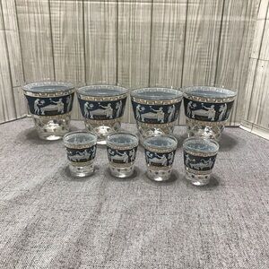 Vintage Set of 8 Cera Glass “Etruscan Frieze” bar glassware